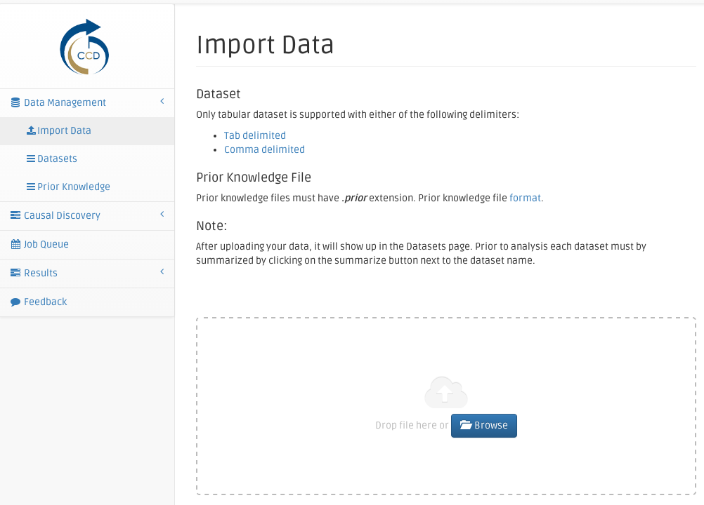 Causal Web Upload Data Page