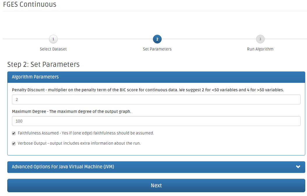 FGES Algorithm Step Two Menu Page