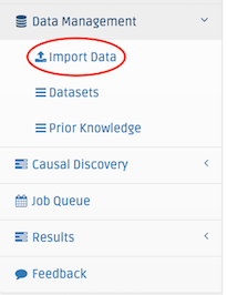 Causal Web Upload Data Menu Page