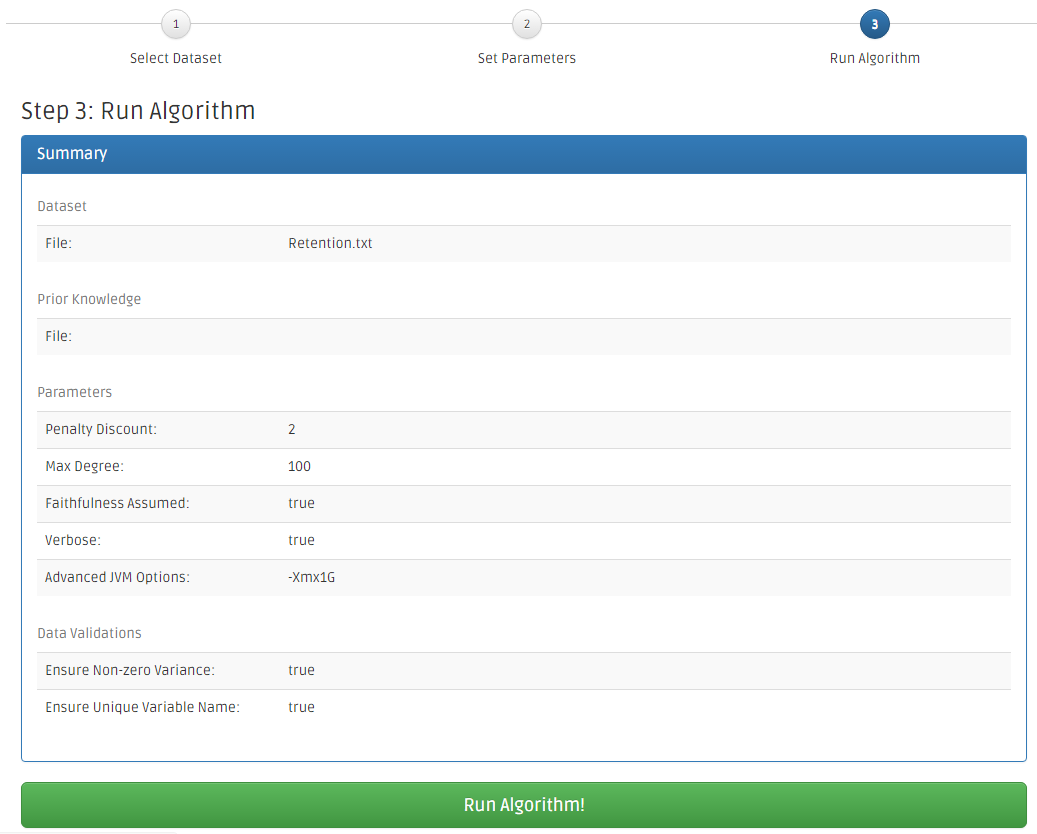 FGES Algorithm Step Three Menu Page